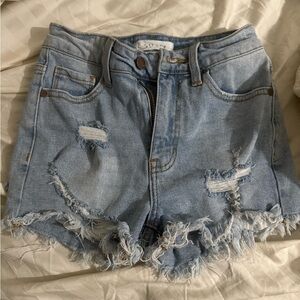 Distressed Light Blue Denim Shorts
